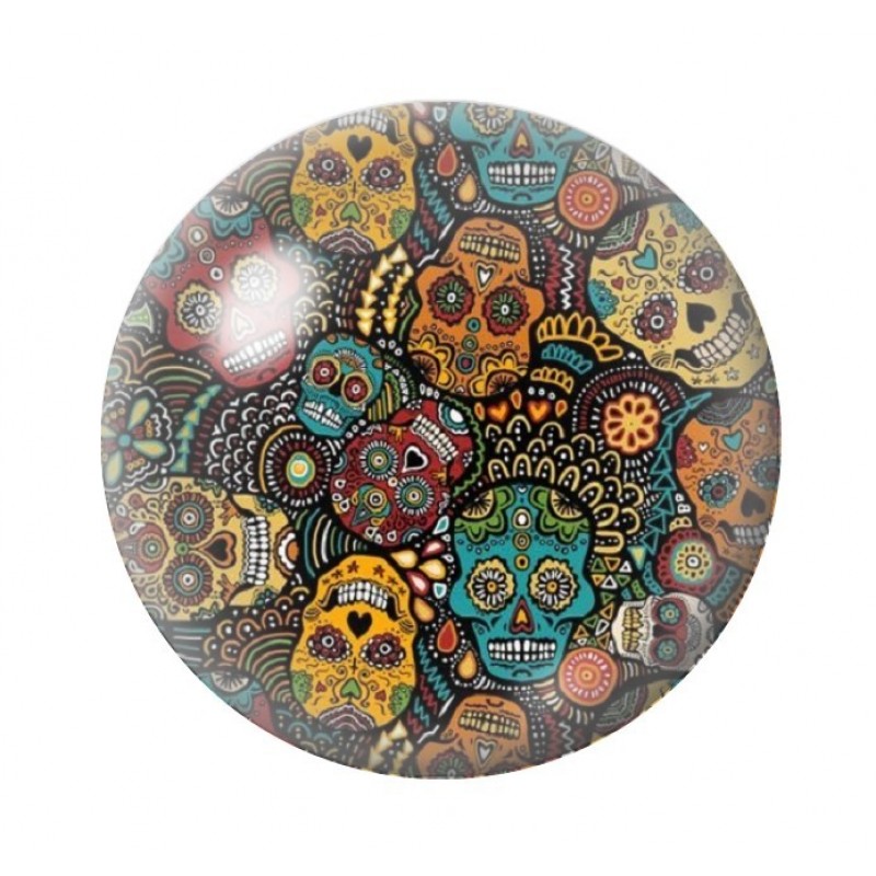 Cabochon en Verre Illustré Crâne Mexicain Cavalera 12 à 25mm