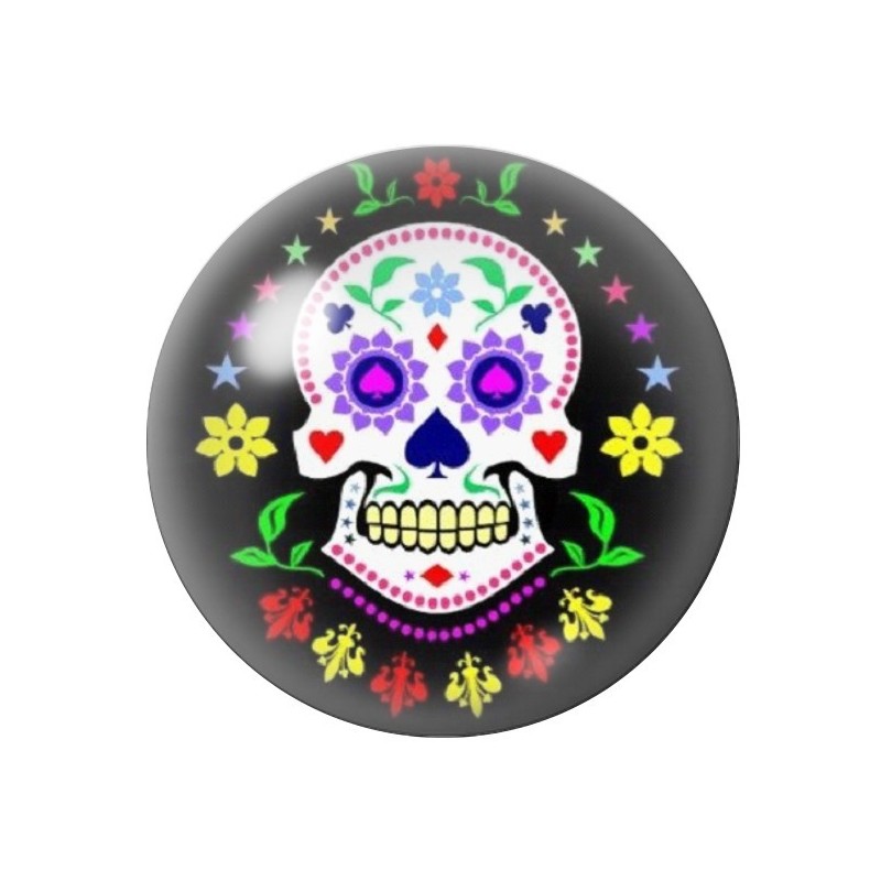 Cabochon en Verre Illustré Crâne Mexicain Cavalera 12 à 25mm