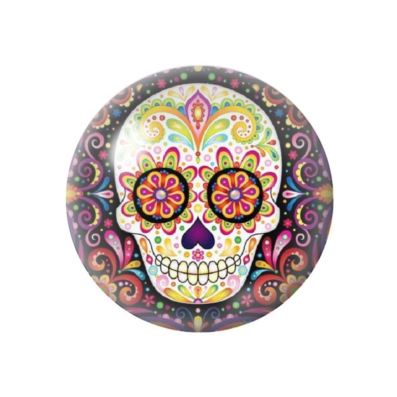 Cabochon en Verre Illustré Crâne Mexicain Cavalera 12 à 25mm