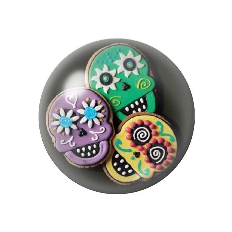 Cabochon en Verre Illustré Crâne Mexicain Cavalera 12 à 25mm