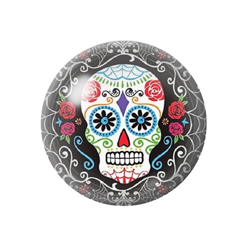 Cabochon en Verre Illustré Crâne Mexicain Cavalera 12 à 25mm