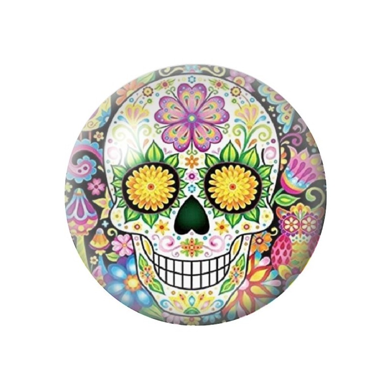 Cabochon en Verre Illustré Crâne Mexicain Cavalera 12 à 25mm