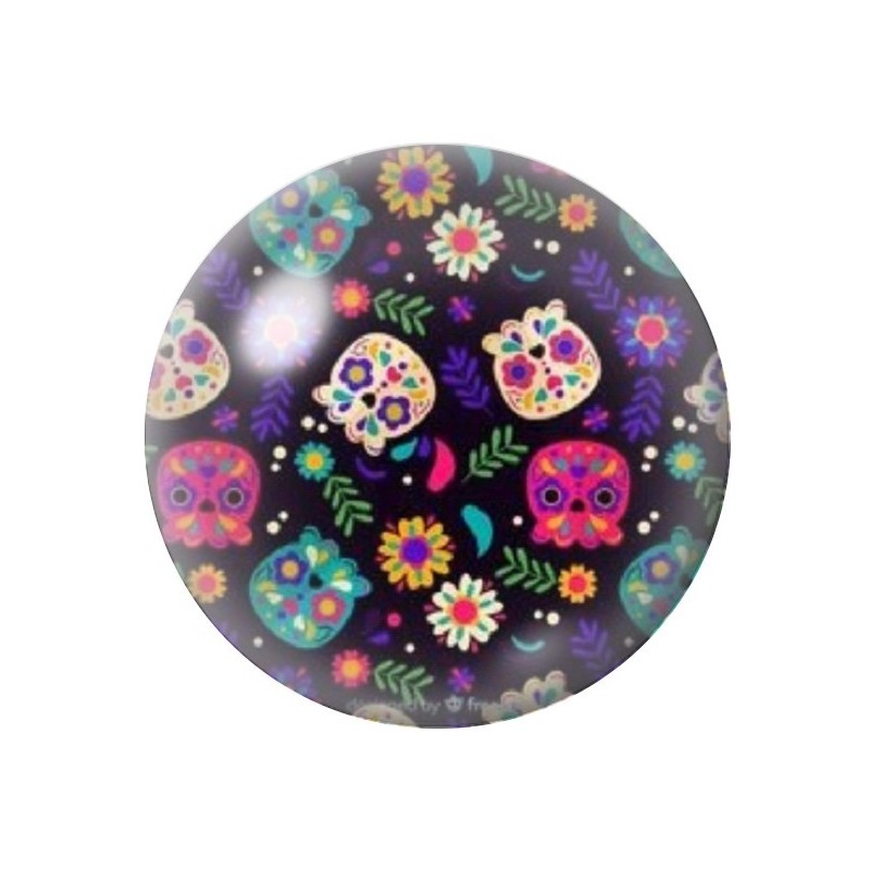 Cabochon en Verre Illustré Crâne Mexicain Cavalera 12 à 25mm