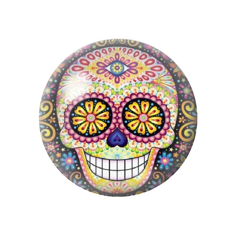 Cabochon en Verre Illustré Crâne Mexicain Cavalera 12 à 25mm