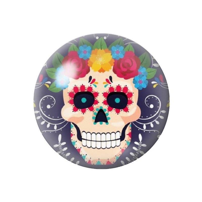 Cabochon en Verre Illustré Crâne Mexicain Cavalera 12 à 25mm