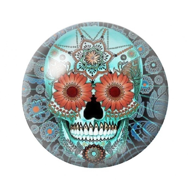 Cabochon en Verre Illustré Crâne Mexicain Cavalera 12 à 25mm