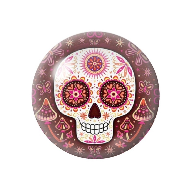 Cabochon en Verre Illustré Crâne Mexicain Cavalera 12 à 25mm