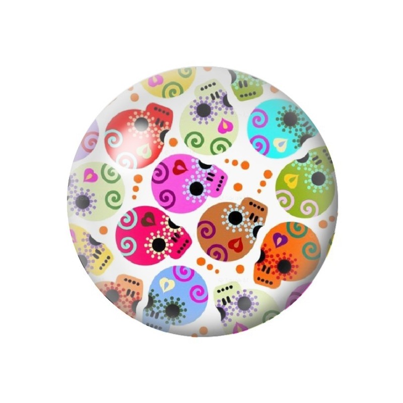 Cabochon en Verre Illustré Crâne Mexicain Cavalera 12 à 25mm