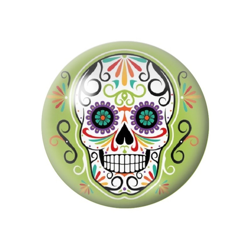 Cabochon en Verre Illustré Crâne Mexicain Cavalera 12 à 25mm