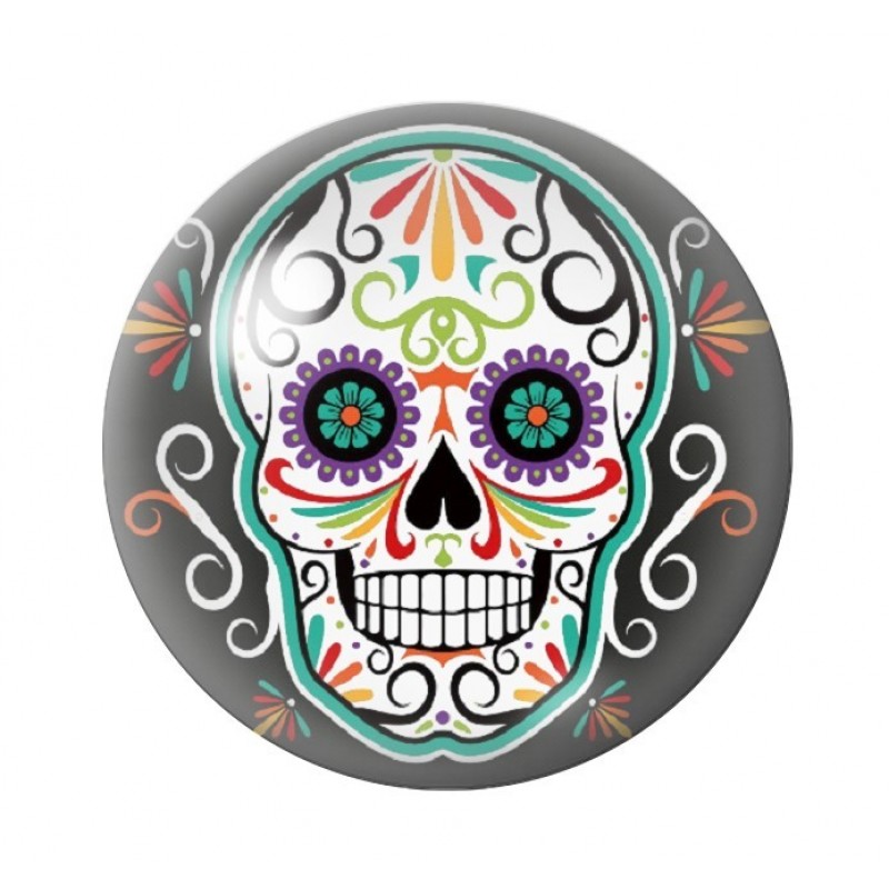 Cabochon en Verre Illustré Crâne Mexicain Cavalera 12 à 25mm