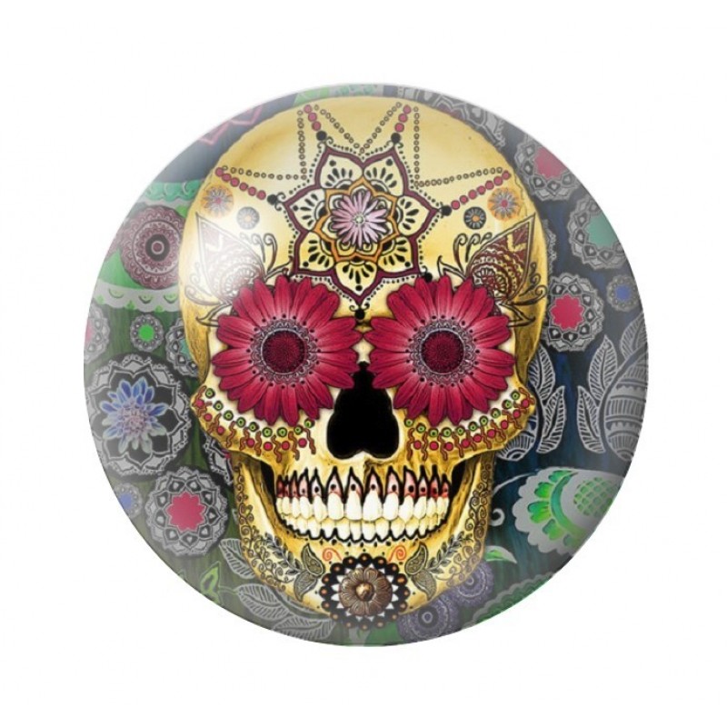 Cabochon en Verre Illustré Crâne Mexicain Cavalera 12 à 25mm