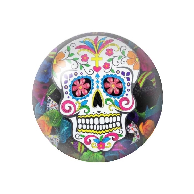 Cabochon en Verre Illustré Crâne Mexicain Cavalera 12 à 25mm