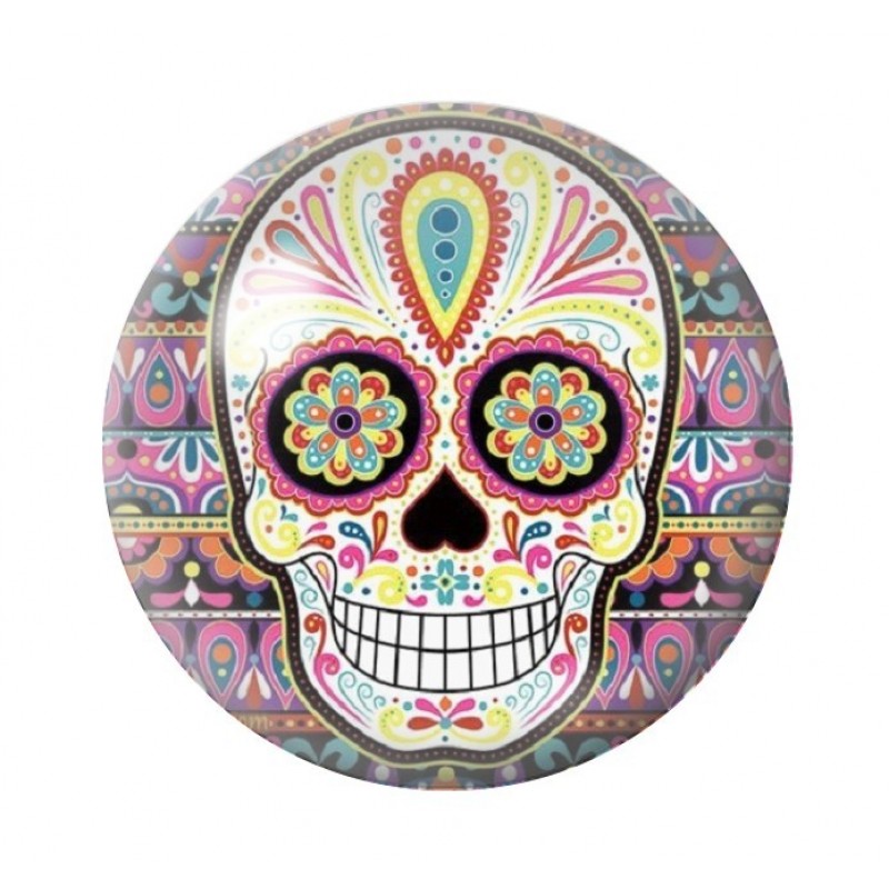 Cabochon en Verre Illustré Crâne Mexicain Cavalera 12 à 25mm
