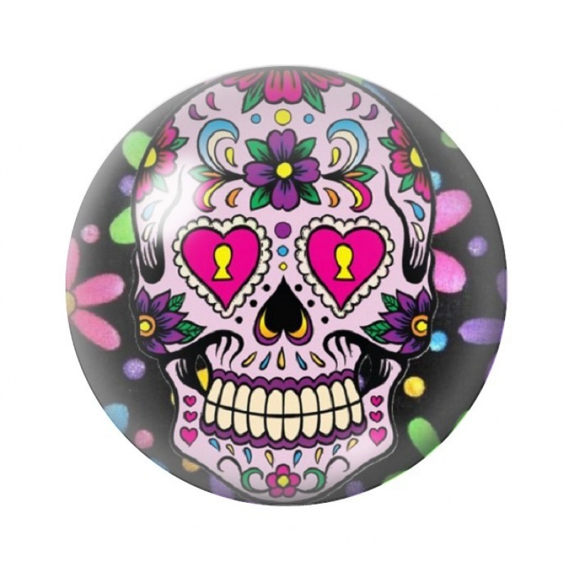 Cabochon en Verre Illustré Crâne Mexicain Cavalera 12 à 25mm