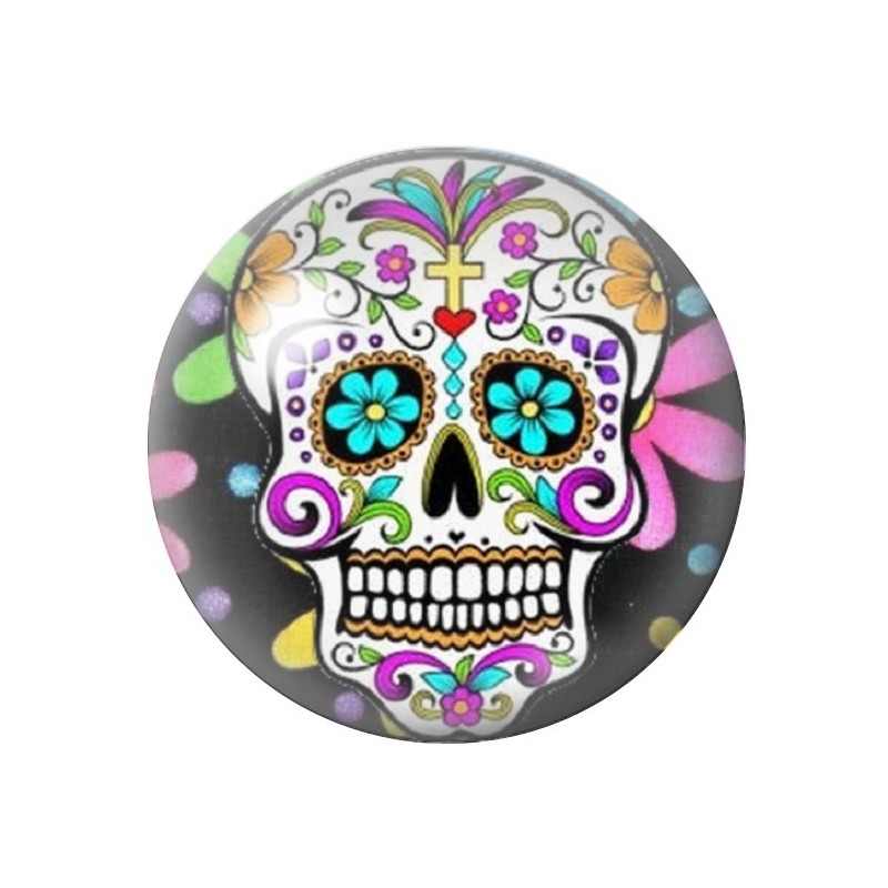 Cabochon en Verre Illustré Crâne Mexicain Cavalera 12 à 25mm