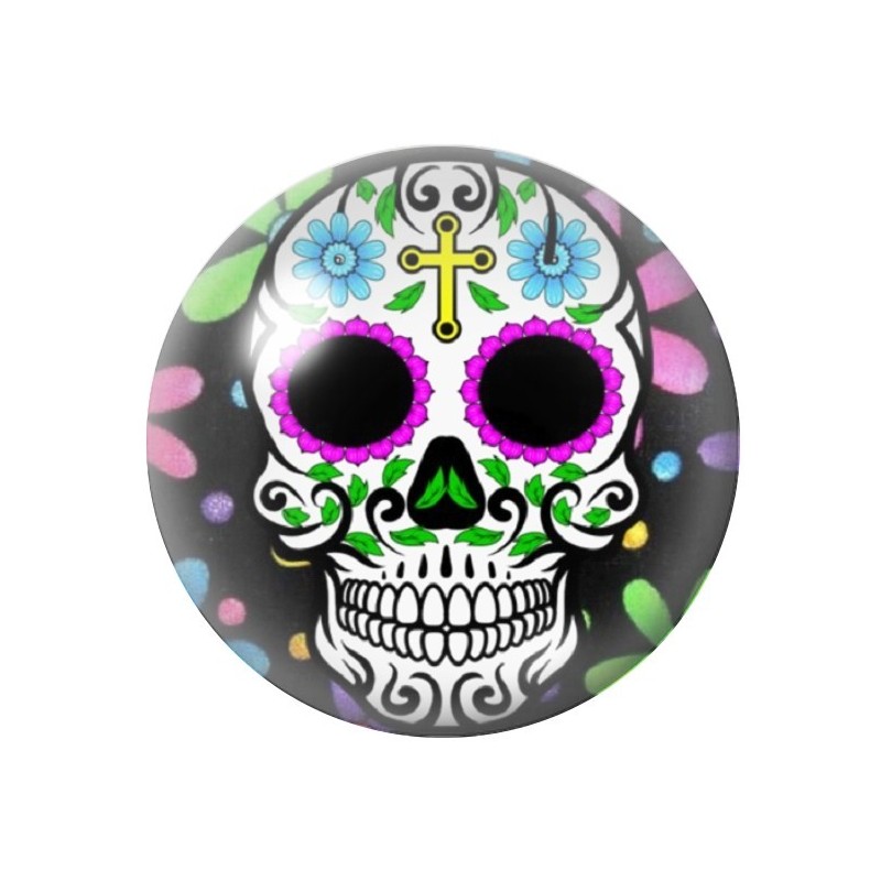 Cabochon en Verre Illustré Crâne Mexicain Cavalera 12 à 25mm