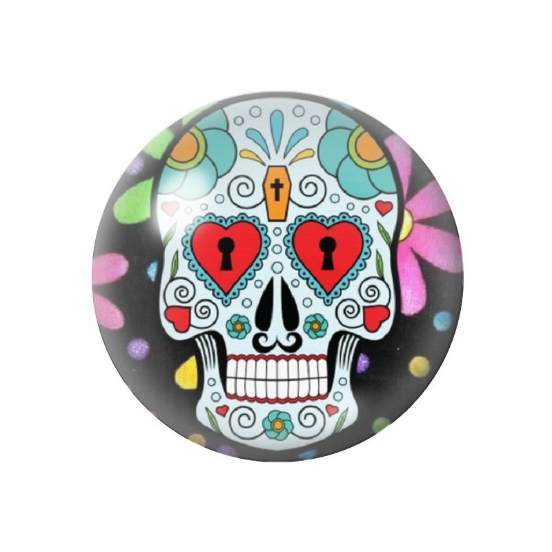 Cabochon en Verre Illustré Crâne Mexicain Cavalera 12 à 25mm