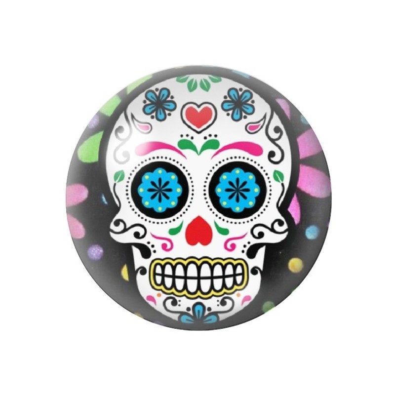 Cabochon en Verre Illustré Crâne Mexicain Cavalera 12 à 25mm