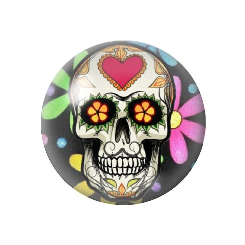 Cabochon en Verre Illustré Crâne Mexicain Cavalera 12 à 25mm