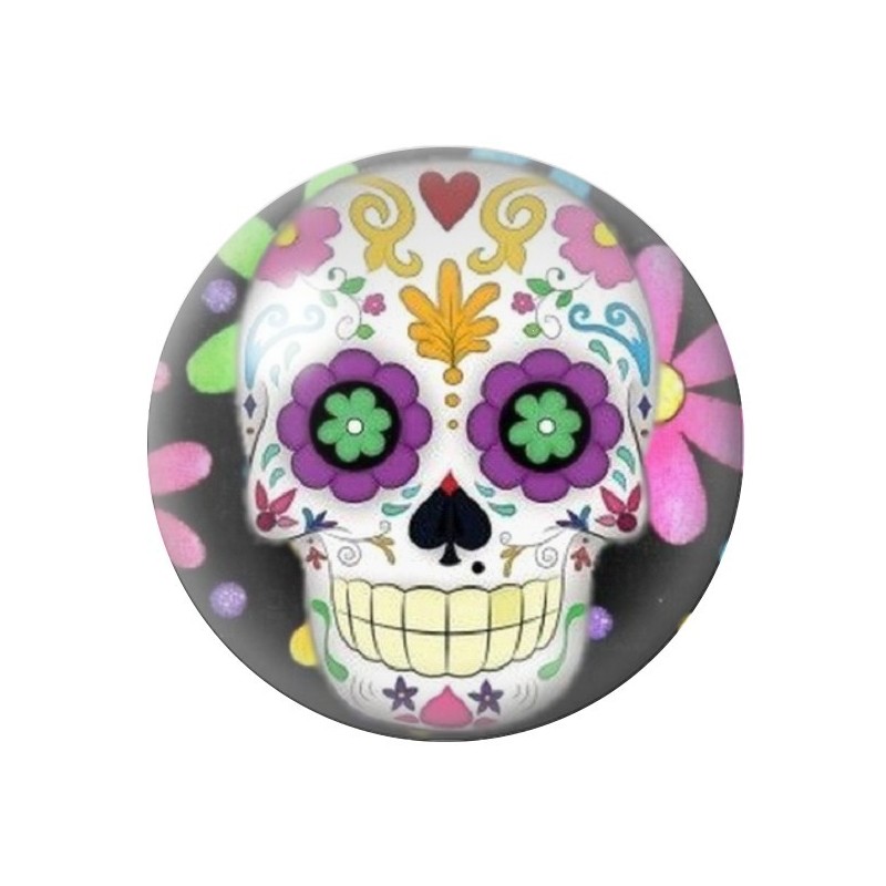 Cabochon en Verre Illustré Crâne Mexicain Cavalera 12 à 25mm