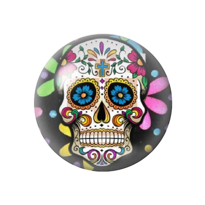 Cabochon en Verre Illustré Crâne Mexicain Cavalera 12 à 25mm