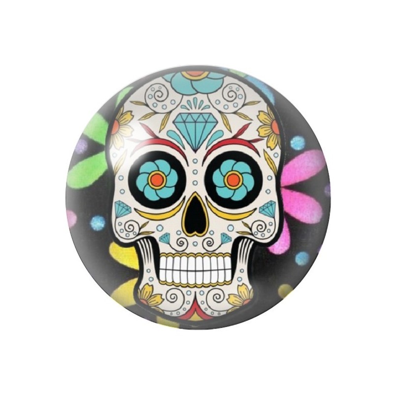 Cabochon en Verre Illustré Crâne Mexicain Cavalera 12 à 25mm