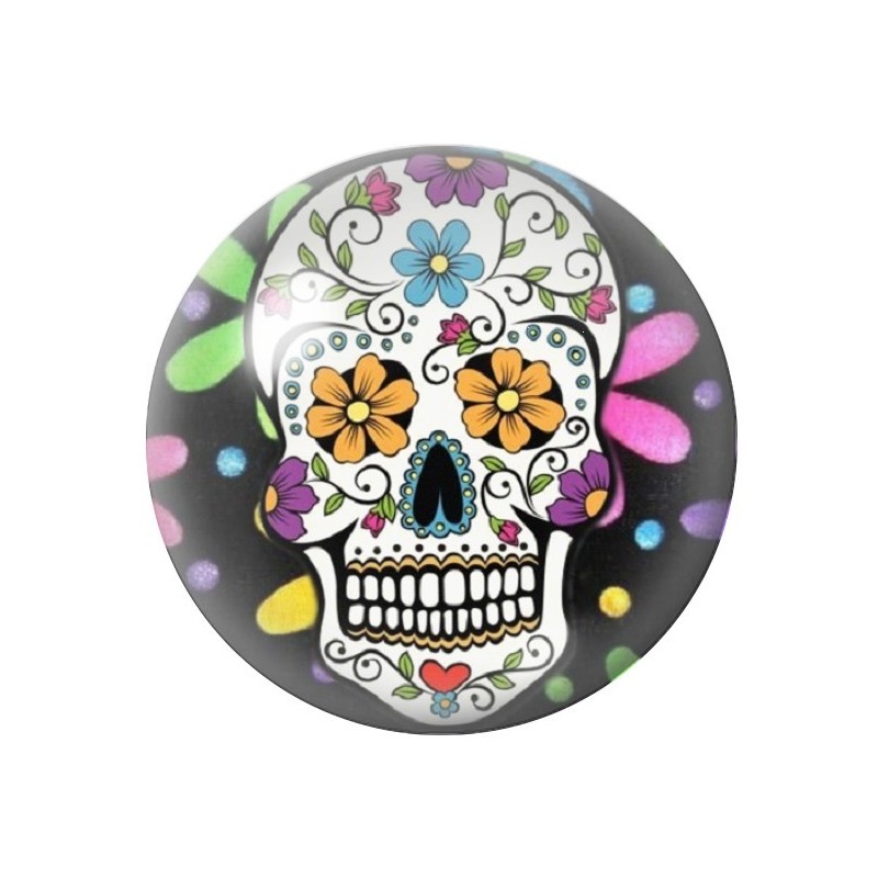Cabochon en Verre Illustré Crâne Mexicain Cavalera 12 à 25mm