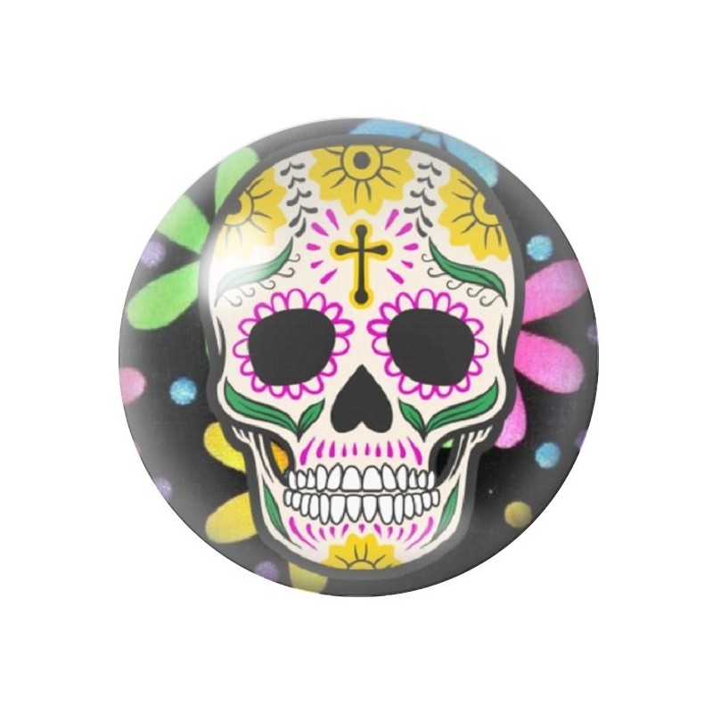 Cabochon en Verre Illustré Crâne Mexicain Cavalera 12 à 25mm