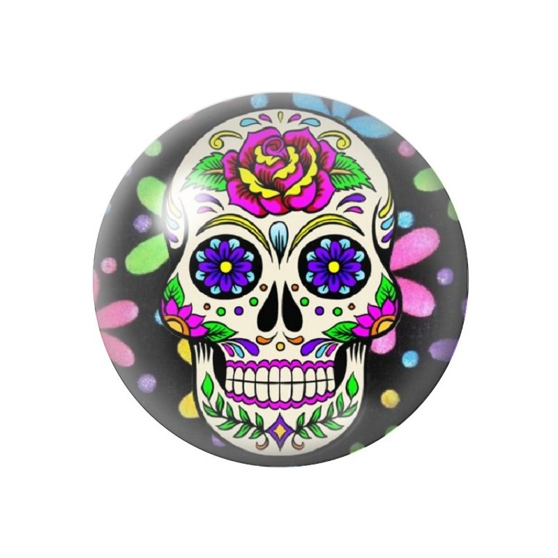 Cabochon en Verre Illustré Crâne Mexicain Cavalera 12 à 25mm