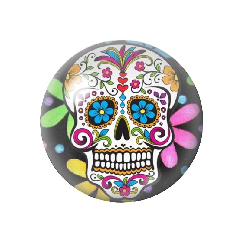Cabochon en Verre Illustré Crâne Mexicain Cavalera 12 à 25mm