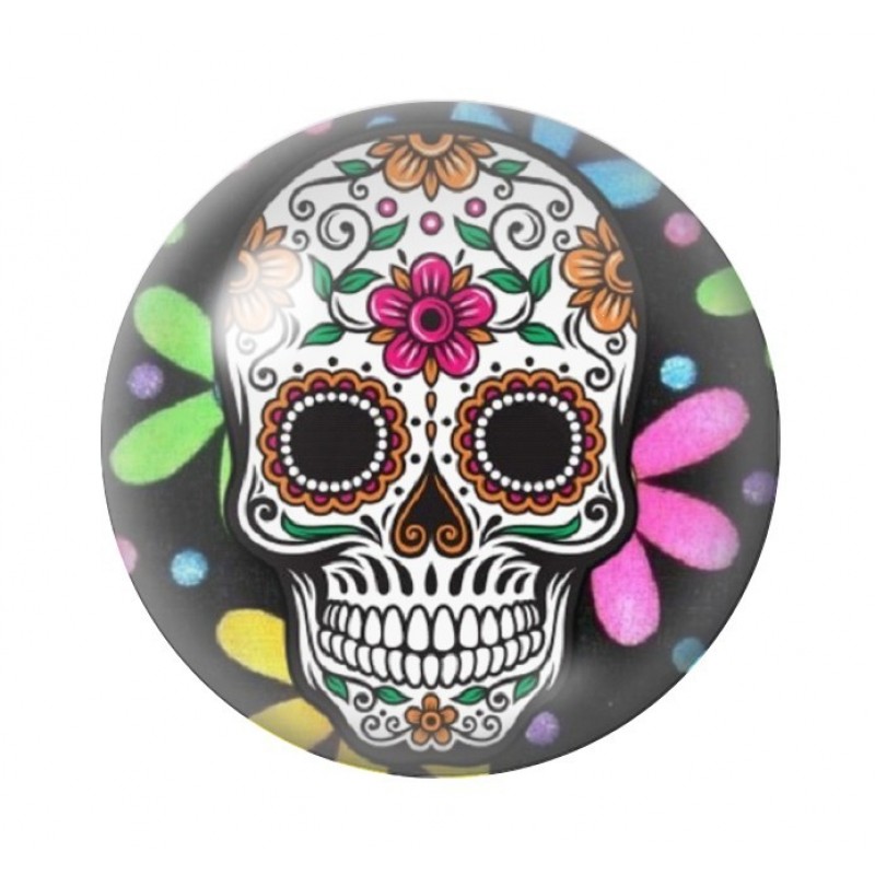 Cabochon en Verre Illustré Crâne Mexicain Cavalera 12 à 25mm