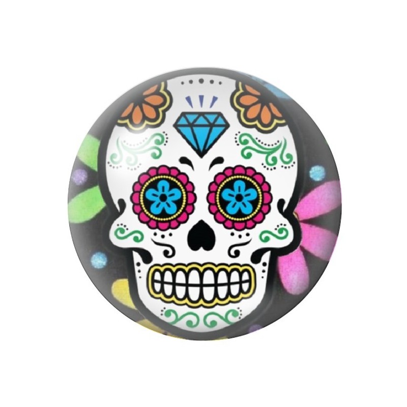 Cabochon en Verre Illustré Crâne Mexicain Cavalera 12 à 25mm