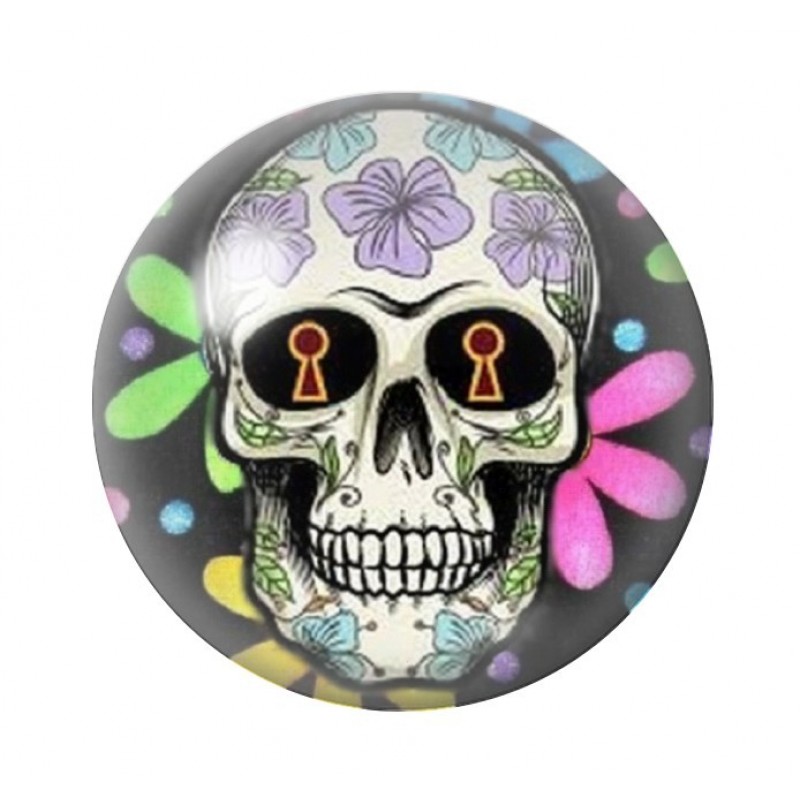 Cabochon en Verre Illustré Crâne Mexicain Cavalera 12 à 25mm