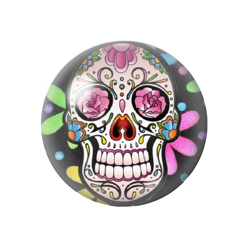 Cabochon en Verre Illustré Crâne Mexicain Cavalera 12 à 25mm