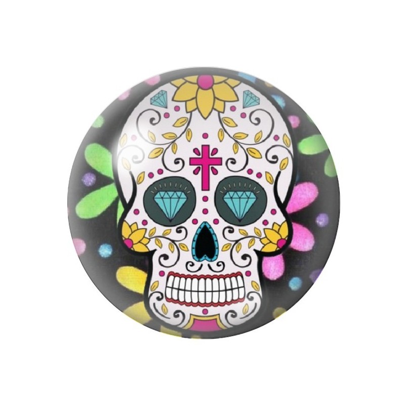Cabochon en Verre Illustré Crâne Mexicain Cavalera 12 à 25mm