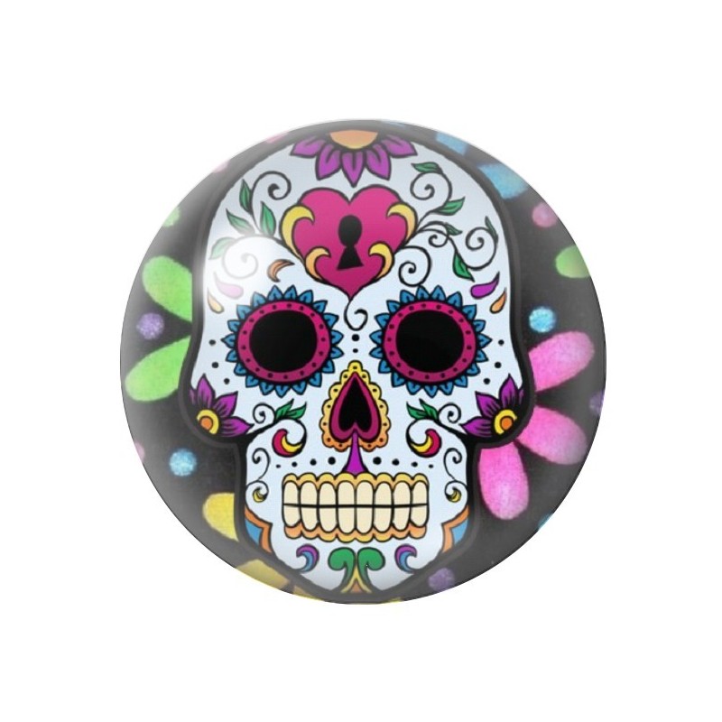 Cabochon en Verre Illustré Crâne Mexicain Cavalera 12 à 25mm