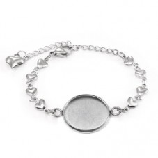 Support Bracelet Argenté Coeurs en Acier inoxydable pour Cabochon 20mm pour la Création de Bijoux Fantaisie - DIY