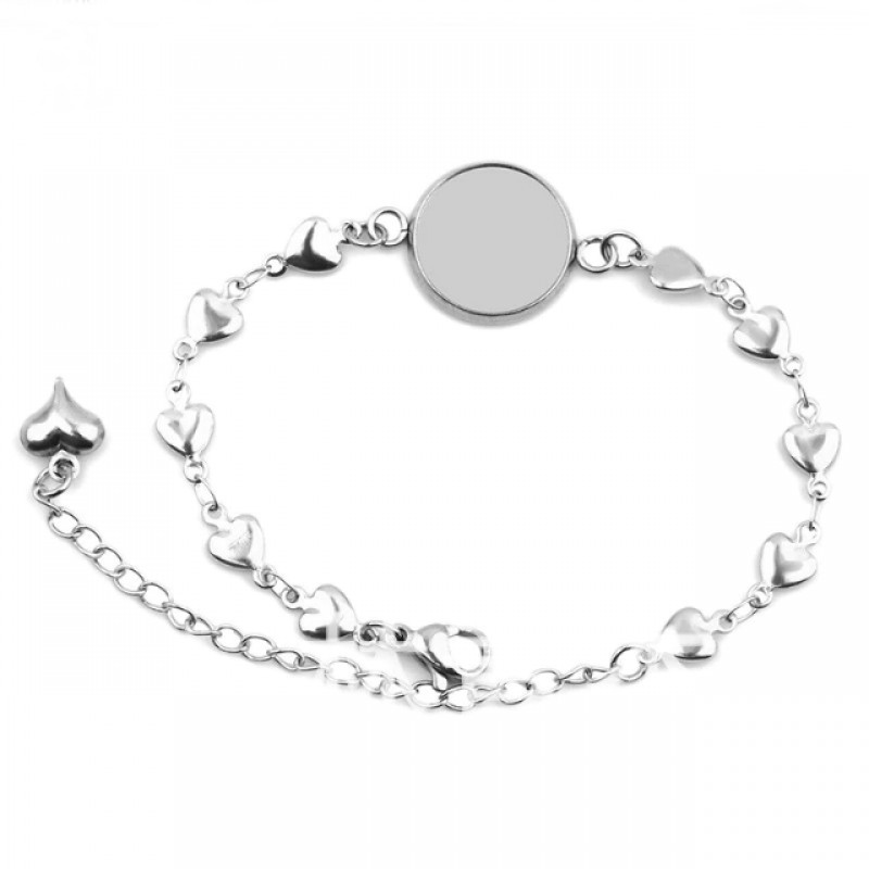 Support Bracelet Cœurs Argenté en Acier Inoxydable pour Cabochon 12mm