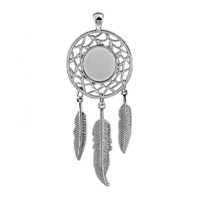 Pendentif Breloque Attrapes-Rêves Argenté 70x28mm pour Cabochon 14mm