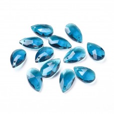 2 Breloques Goutte en Verre à Facette Bleu Océan 23mm