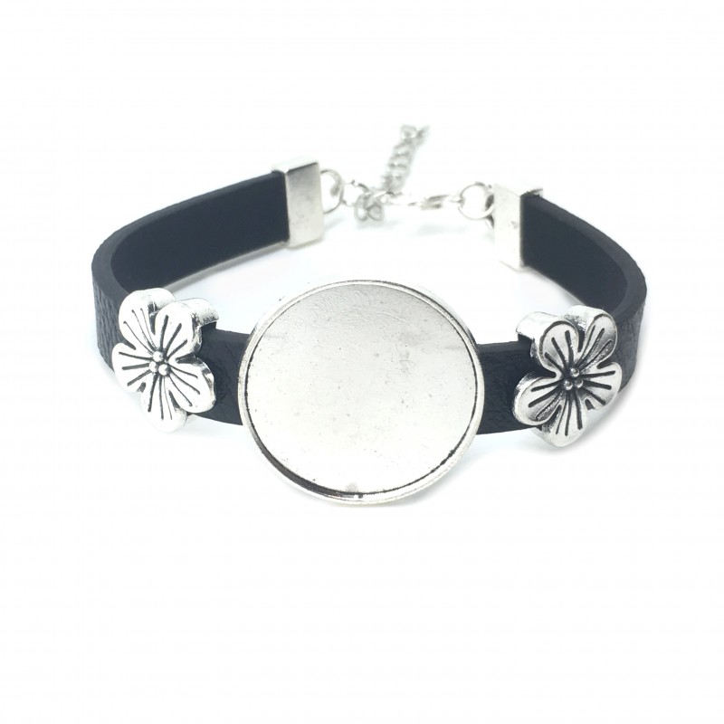 Support Bracelet Noir et Argenté pour Cabochon 25mm