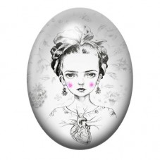Cabochon en Verre Illustré Frida Kahlo au Cœur Anatomique 13x18, 18x25 ou 30x40mm pour la création de bijoux fantaisie - DIY