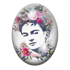 Cabochon en Verre Illustré Frida Kahlo au Visage Fleuri 13x18, 18x25 ou 30x40mm pour la création de bijoux fantaisie - DIY