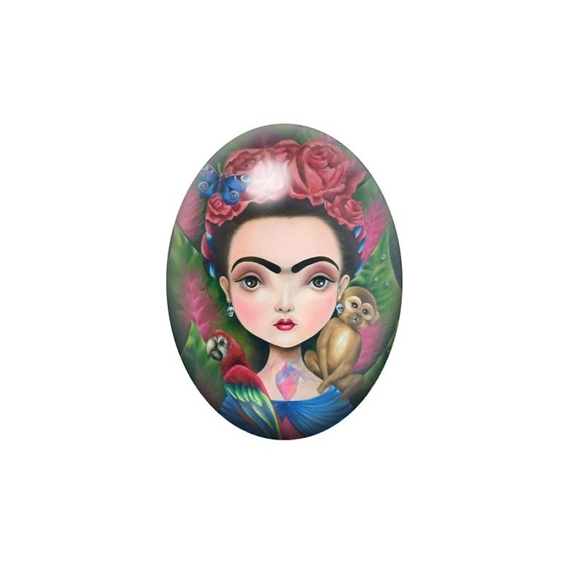 Cabochon en Verre Illustré Frida Kahlo 13x18, 18x25 ou 30x40mm