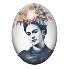 Cabochon en Verre Illustré Frida Kahlo à la Couronne Florale 13x18, 18x25 ou 30x40mm pour la création de bijoux fantaisie - DIY