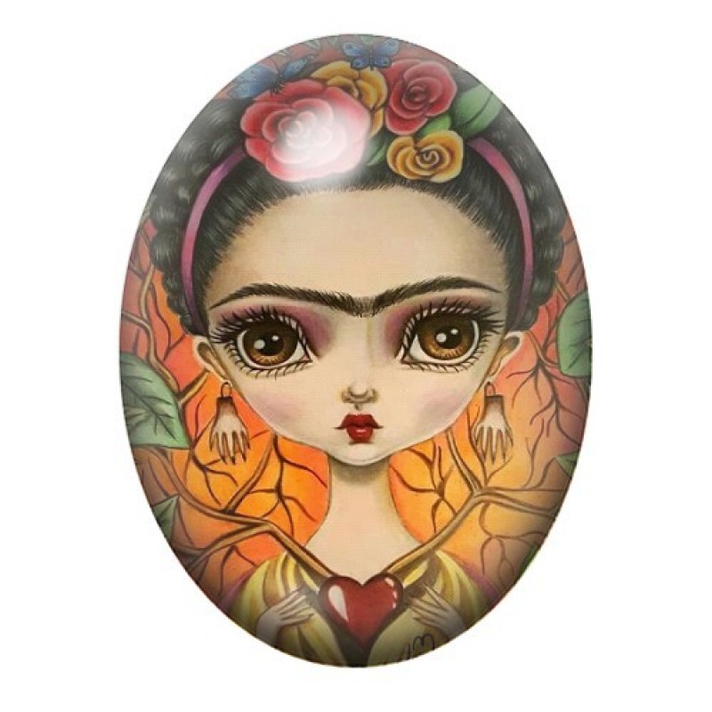 Cabochon en Verre Illustré Frida Kahlo 13x18, 18x25 ou 30x40mm