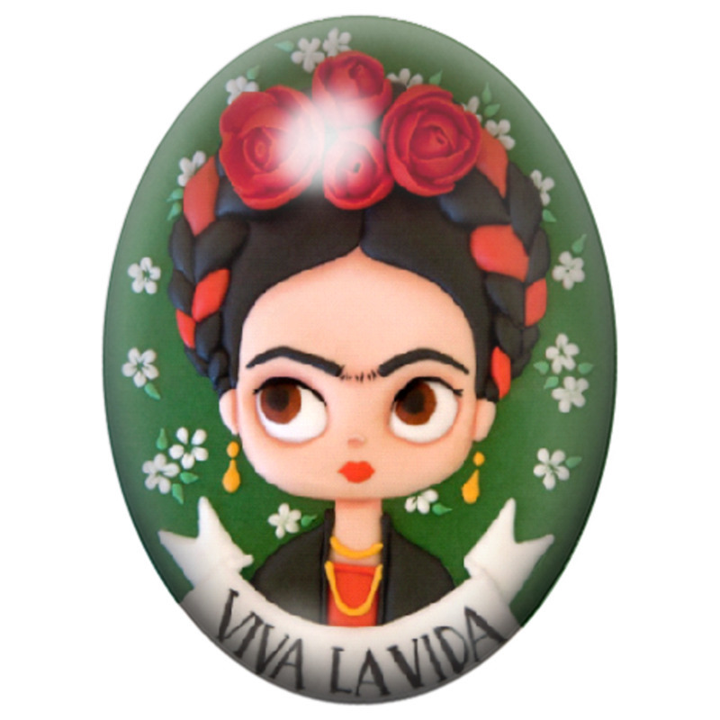 Cabochon en Verre Illustré Frida Kahlo Viva la Vida 13x18, 18x25 ou 30x40mm
