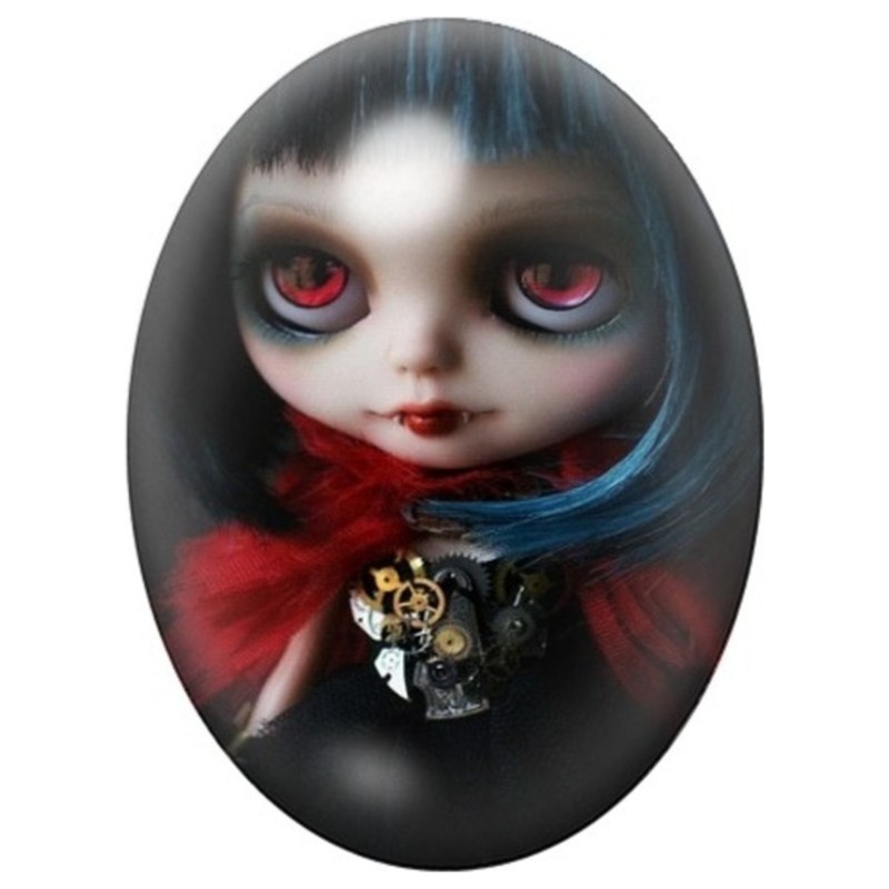 Cabochon en Verre Illustré Poupée Vampire au Médaillon 13x18, 18x25 ou 30x40mm