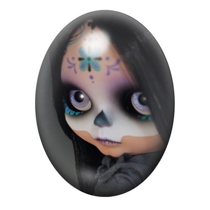 Cabochon en Verre Illustré Poupée Blythe Calavera Jour des Morts Gothique 13x18, 18x25 ou 30x40mm