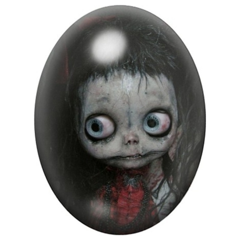 Cabochon en Verre Illustré Poupée Zombie aux Grands Yeux 13x18, 18x25 ou 30x40mm